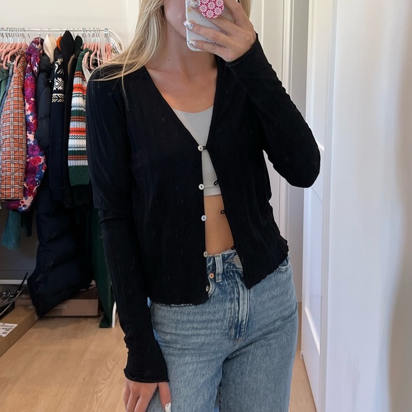 vero moda knit black button up long sleeve top - Picture 1 of 2